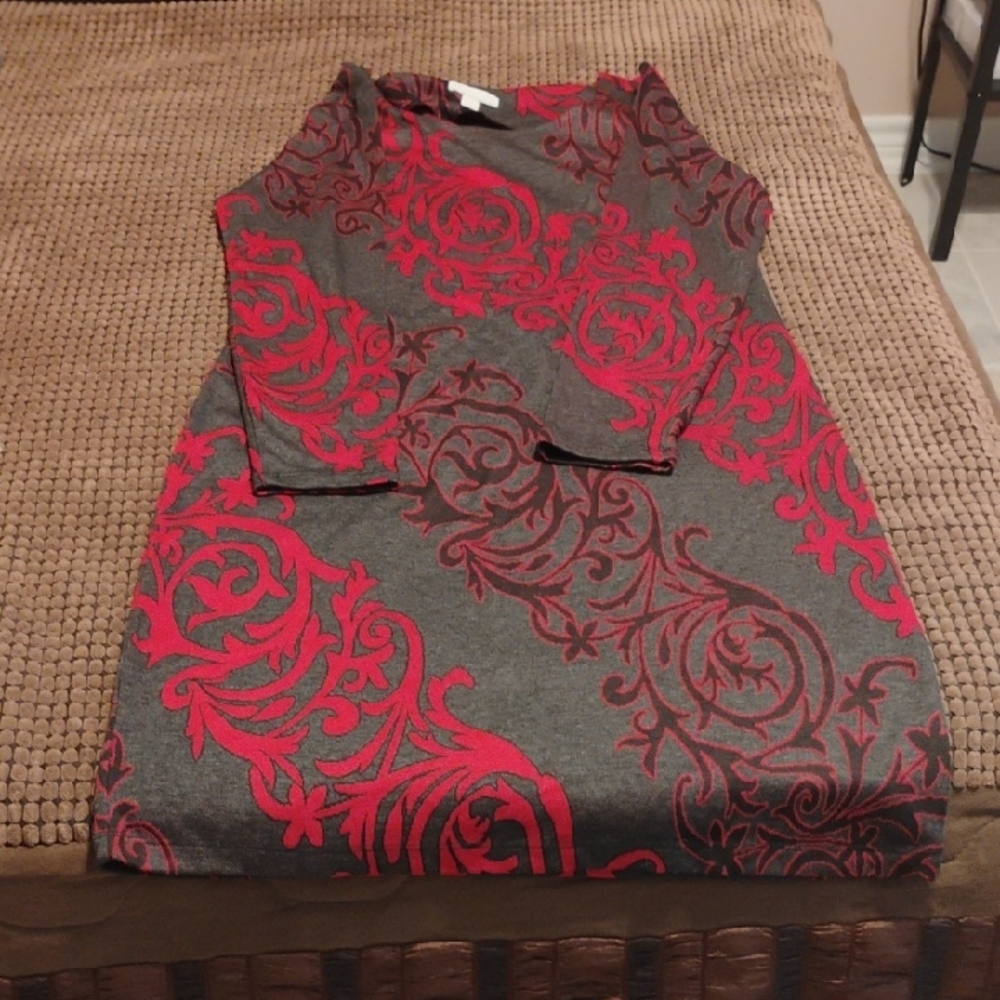 Gray and Red Sleeveless Dress